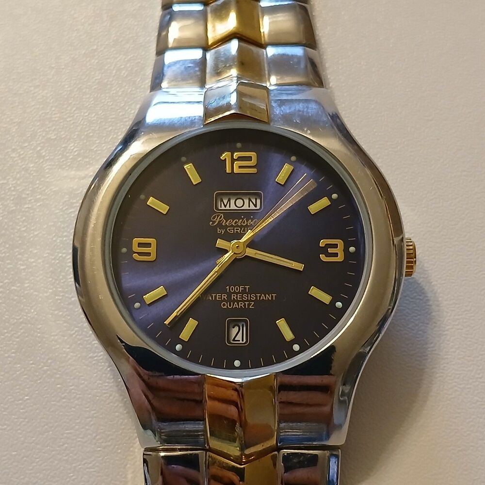 Precision by Gruen Date Indicator Two Tone Analog Quartz Watch WR 100FT PIM194M